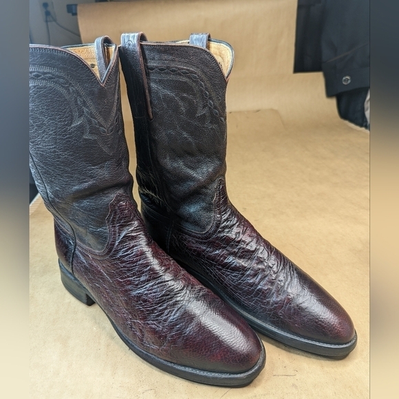 Lucchese Boots men's size 10 D. Exotic Genuine Black Cherry Smooth Ostrich leath - Picture 1 of 13